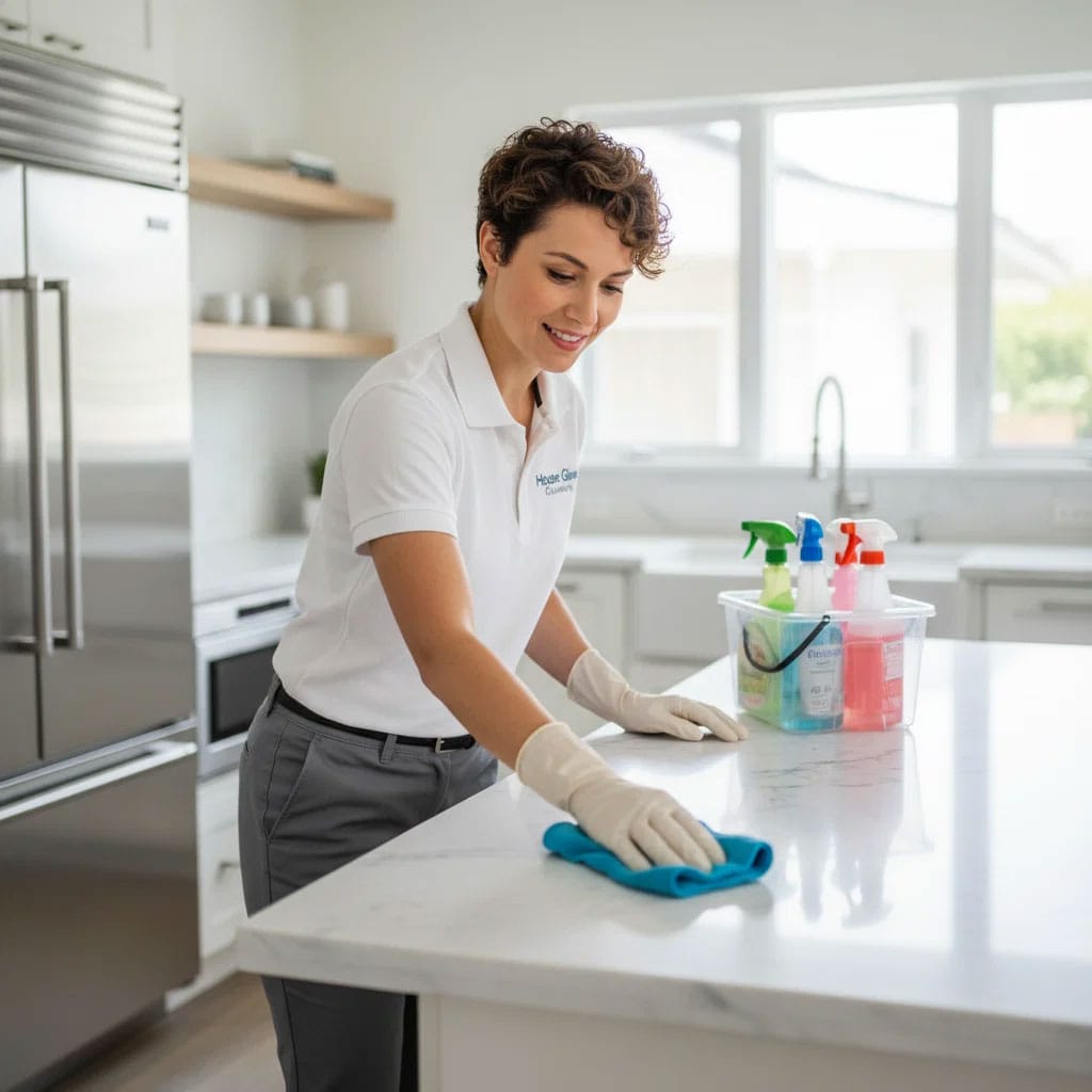 Professional House Glow cleaning company team providing maid services in San Mateo